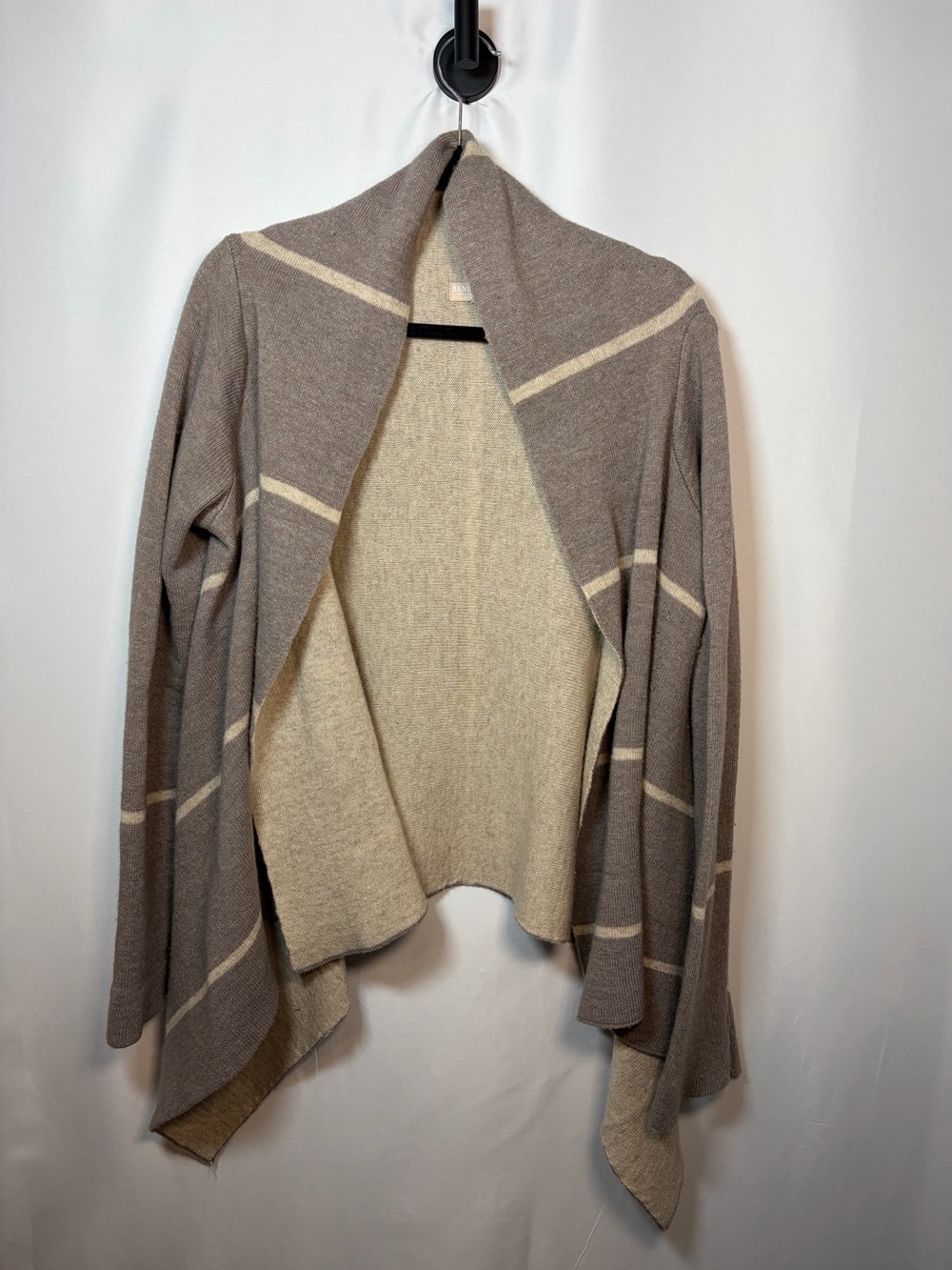 Benedetta B. Dark Sand and Cream Merino Wool Long Sleeve Open Layered Cardigan M